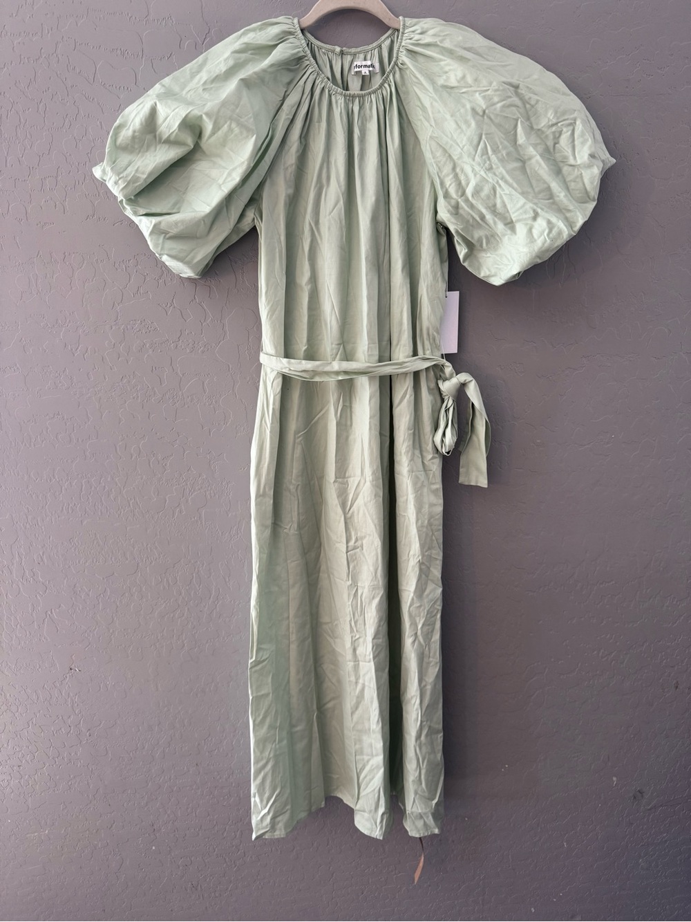 Reformation Pistachio Green Puff-Sleeve Midi Dress with Waist Tie NWT $268 Small - Picture 8 of 12